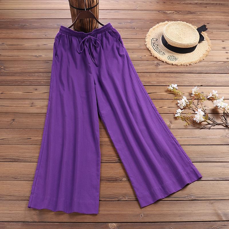 

Негабаритные женские повседневные однотонные широкие брюки с эластичной резинкой на талии, свободные длинные расклешенные брюки XXXXXL фиолетовый