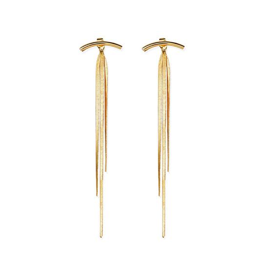 

1 Pair Long Thread Tassel Dangle Earrings Metal Glossy Arc Bar Stud Earrings Jewelry Accessories золотистий