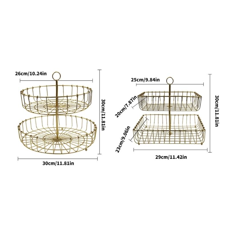 Nordics Wrought Iron Double Tiered Fruit Bowl For Kitchen Countertop Ventilated Storage Basket for Snacks Candy