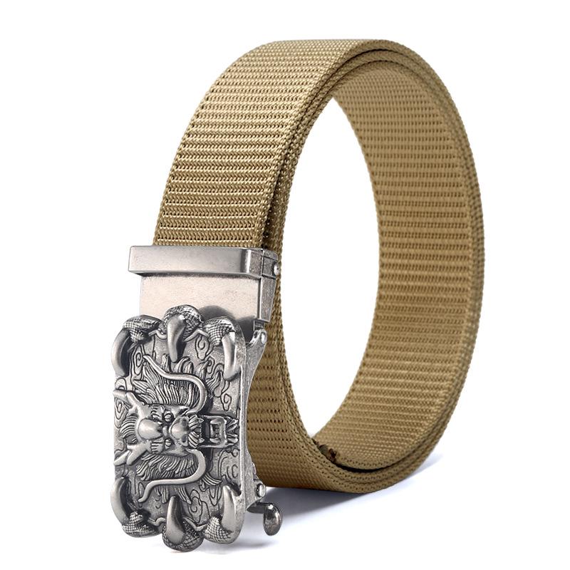 Men's Nylon Outdoor Sports Belt with Bronze and Automatic Alloy Buckles