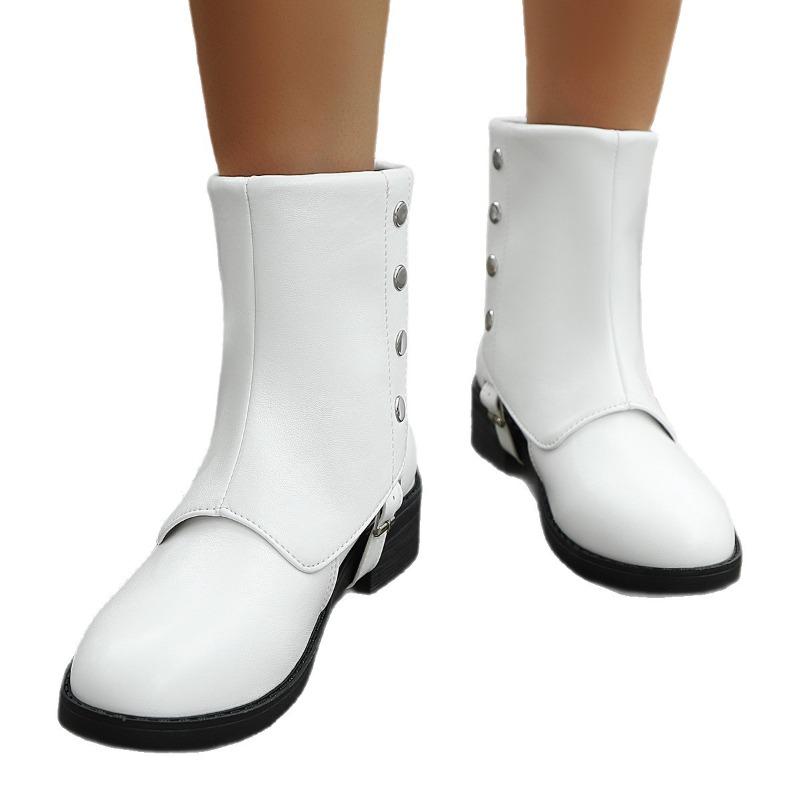 Women's Wide Width Medieval Style Boots, Slip-On Chunky Heel Mid-Calf Boots, Vintage Literary Fashion Booties for Women