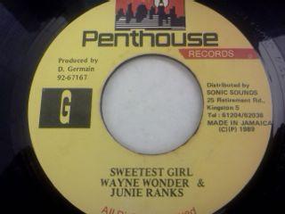 

7inch Record WAYNE WONDER JUNIE RANKS Sweetest Girl NONE Penthouse Recor 1989 Jamaica Reggae Ska Dub Used