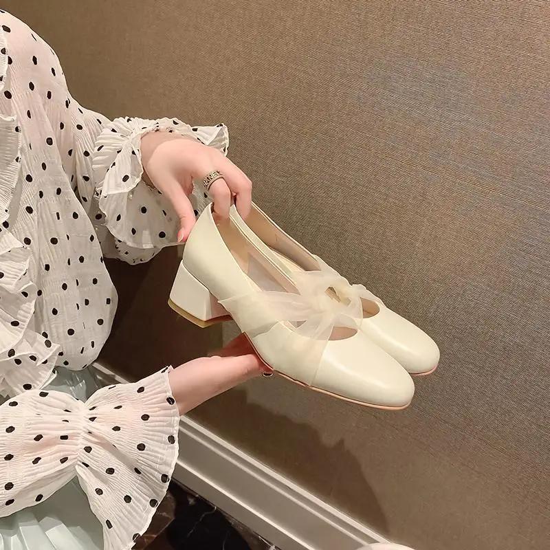 

Туфли-лодочки женские с квадратным носком, блочным каблуком, на массивном каблуке, средней высоты, 39 размера, последняя шикарная модель лета 2025, слипоны 35