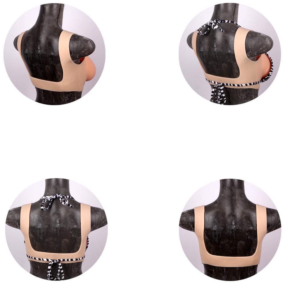 Round neck silicone fake chest vest with hollow out design, sexy silicone bra for stage performance, expanding breasts