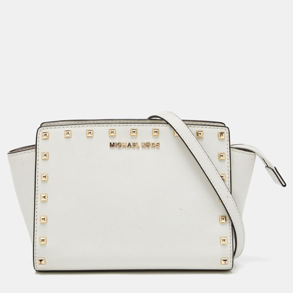 

Michael KorsSaffiano Studded Leather Small Selma Crossbody Bag white