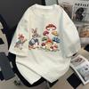 Women's Short Sleeve Rabbit Mushroom Print T-Shirt Round Neck Loose Casual Cotton Summer Top