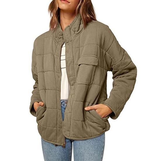 

Женское зимнее пальто с воротником-стойкой, защитой шеи, плотным однотонным узором, длинными рукавами, нагрудным карманом, кардиганом на пуговицах для повседневных поездок на работу и путешествий M армия зеленый