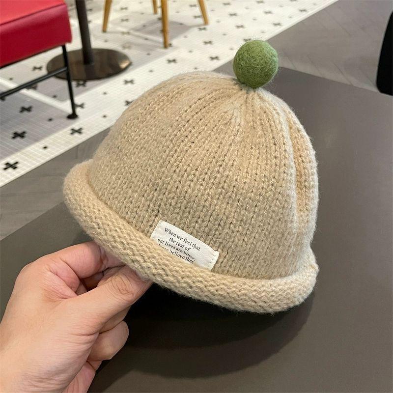 

Autumn And Winter Children S Hat Knitted Melon-Shaped Hat Baby Warm Pacifier Hat Boys And Girls Landlord Woolen Hat as the picture
