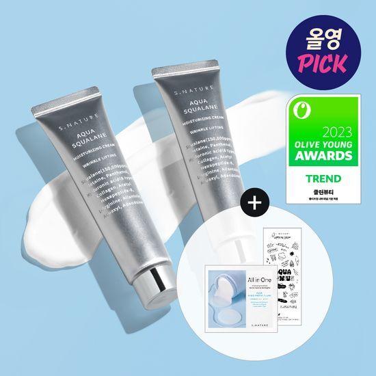 S.NATURE Aqua Squalane Moisturizing Cream 60ml Double Special (60ml+60ml+2 Calming Pads+sticker)