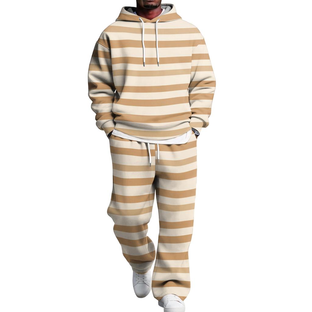Completo casual da uomo con felpa con cappuccio a strati e pantaloni cargo con elastico in vita