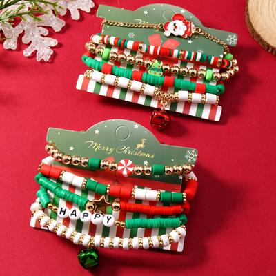 Christmas Bracelet Beaded Set Gift Holiday Collection Men Women Braclet Adjustable Alphabet Santa Claus Bells Jewelry Accessorie