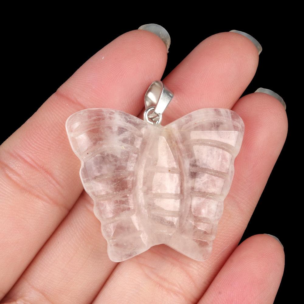 30pcs Mixed Stone Engraved 35mm Quartz Crystal Butterfly Pendant Natural Animal Guardian Necklace Pendants & Charms