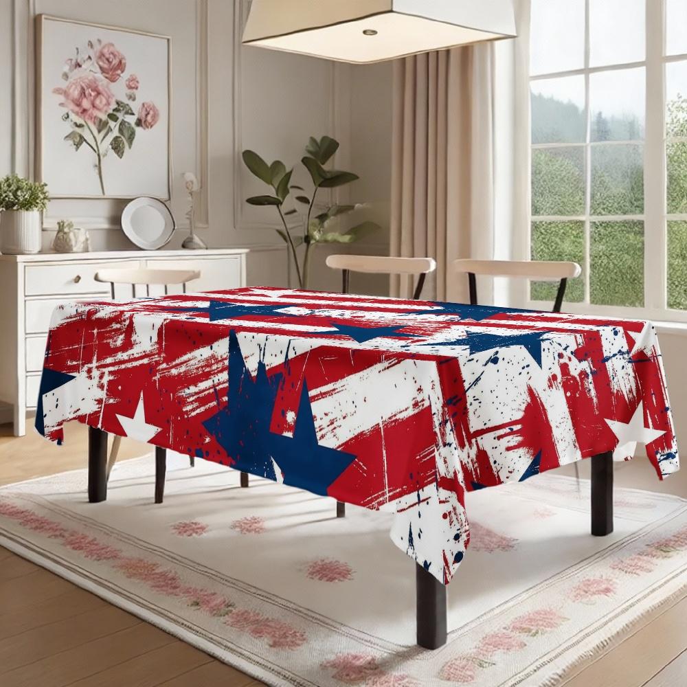 American Flag Style Rectangle Tablecloth for Table Decor Holiday Party Waterproof Reusable Table Cloth for Table Indoor Outdoor