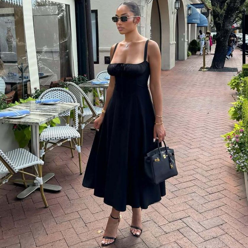 European and American women s clothing sexy tube top black suspender dress women s African temperament new slim-fitting high-waisted fashion dress S чёрный