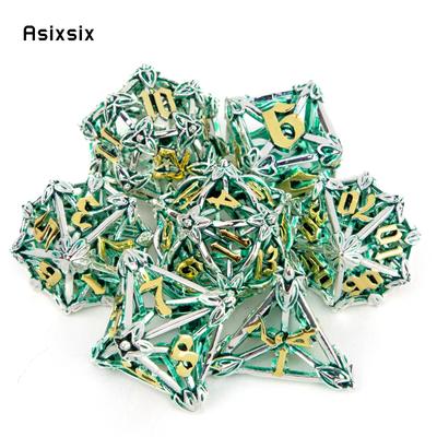 7 Peças Dados de Metal Poliedrais Vazados Folha Verde Prata Flor Adequados para RPG de Interpretação de Papéis Jogo de Tabuleiro Jogo de Cartas