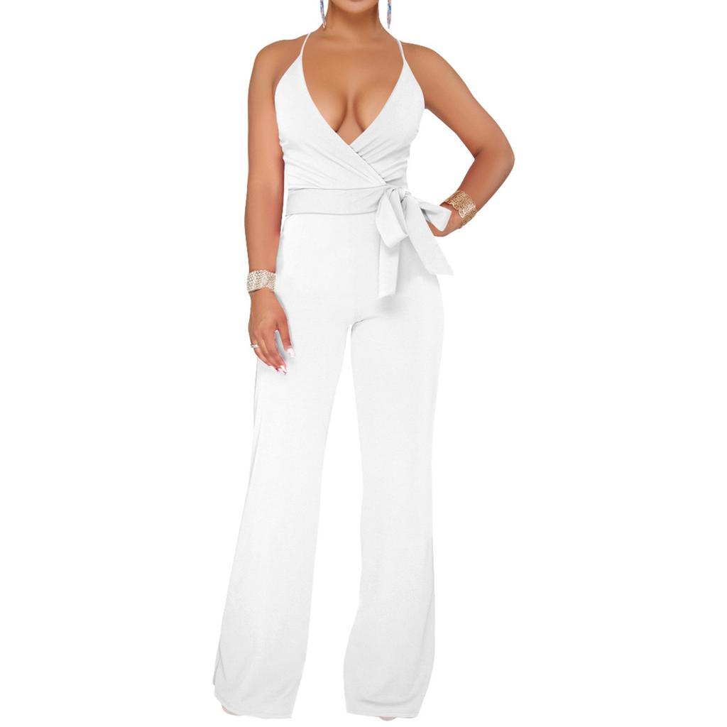 Women's Summer Jumpsuit Elegant Sexy Sleeveless Bodysuit Casual Wide Leg Pants