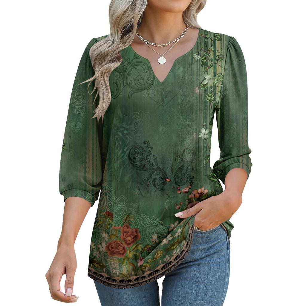 Damen 3/4-Ärmel Shirts Grafik-T-Shirts Shirts Lässige Basic-Tops Pullover