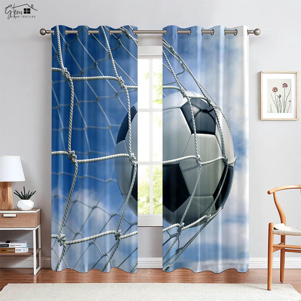 Water and Fire Sports Football Printed Curtains 100% Polyester Bedroom Living Room Study Decorative Curtains 2 Pieces