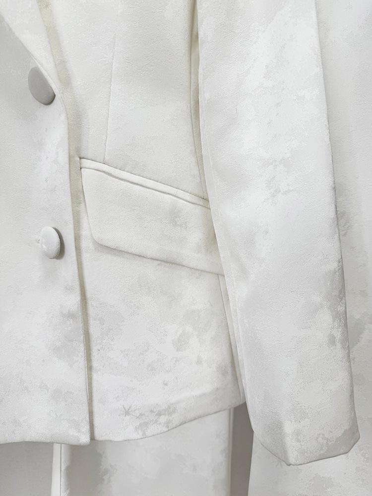 In Stock: 2025 European & American Celebrity Fashion Elegant Jacquard Double-Breasted Suit Jacket Set