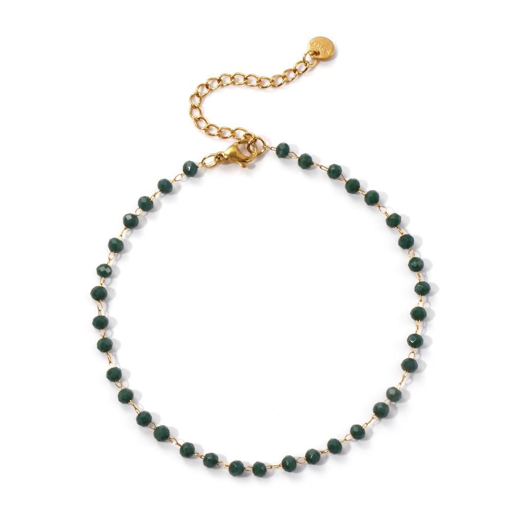 Fashion Summer Anklet 18K Gold Plated 304 Stainless Steel & Glass Beaded Chain Anklets For Women Beach Gift 22cm(8.7") long