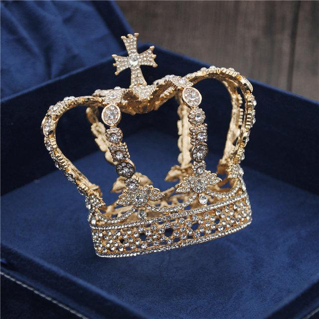 

Мужской крест Корона барокко Свадебная корона Королевская королева Король Тиара день рождения вечеринка представление Головные уборы Диадема ювелирные изделия
