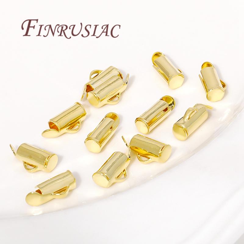 18K Gold Plated Crimp End Beads Slide End Clasp Buckles Tubes Slider End Caps Connectors For Jewelry Making DIY Accessories