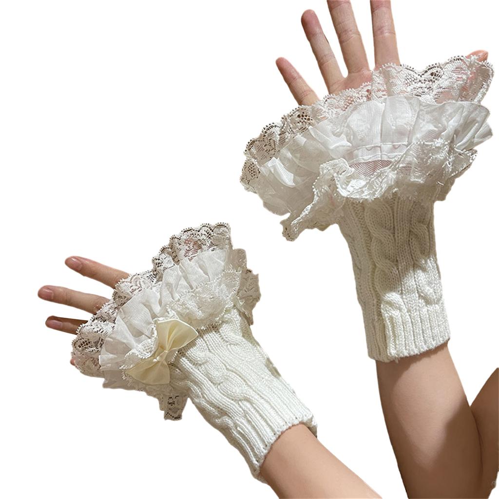 Women Gothic Lace Stretch Wrist Cuffs Knitted For Wedding Party Y2K Sleeve Wrist Cuffs Ruffled Lace