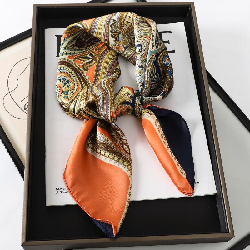 70*70CM Fashion Silk Square Scarf Women Satin Shawl Wrap Hijab Female Hair Band Luxury Ladies Print Design Headband Scarves