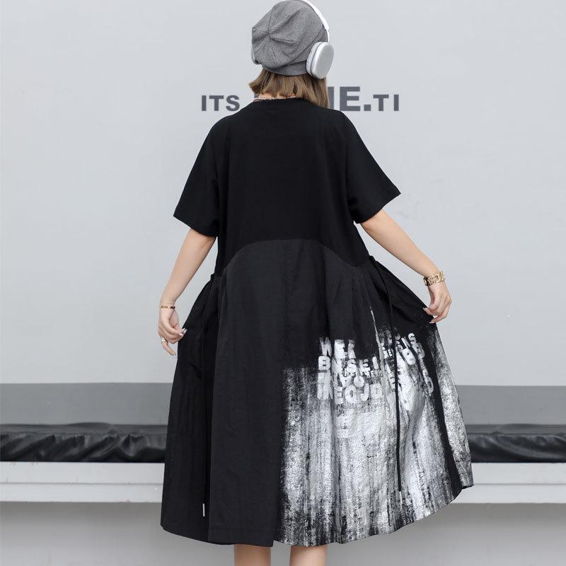 2024 Plus Size Women's Color Block Short-Sleeve Midi Dress