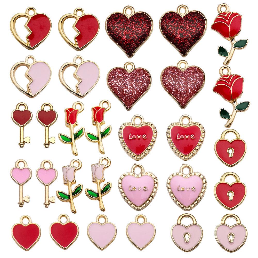 Mixed Drip Oil Heart-Shaped Pendant Charms - Handmade Necklace & Bracelet Accessories, Minimalist Style