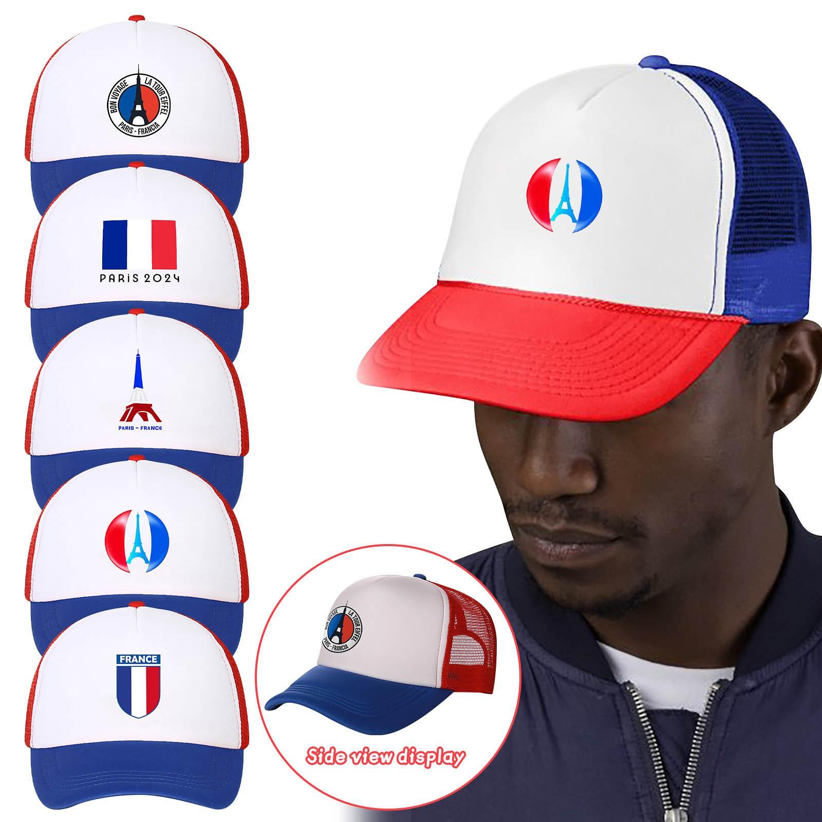 

Шляпа для игр 2024, бейсбольная кепка с красным и синим флагом, французская сетчатая шляпа из губки