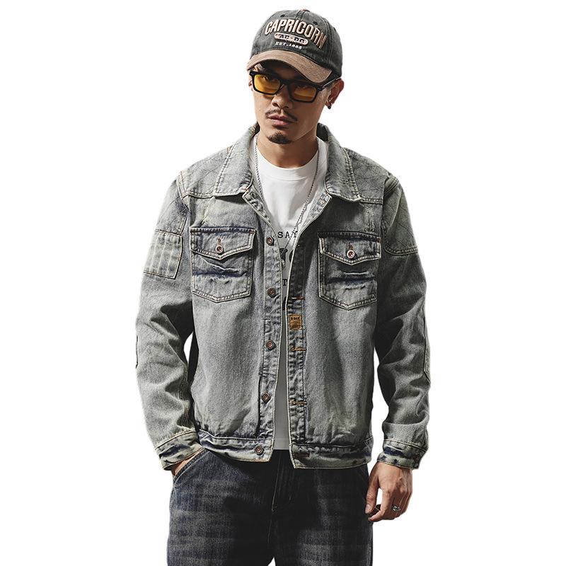 Retro Washed Denim Jacket for Men, Slim Fit Workwear, Casual Top