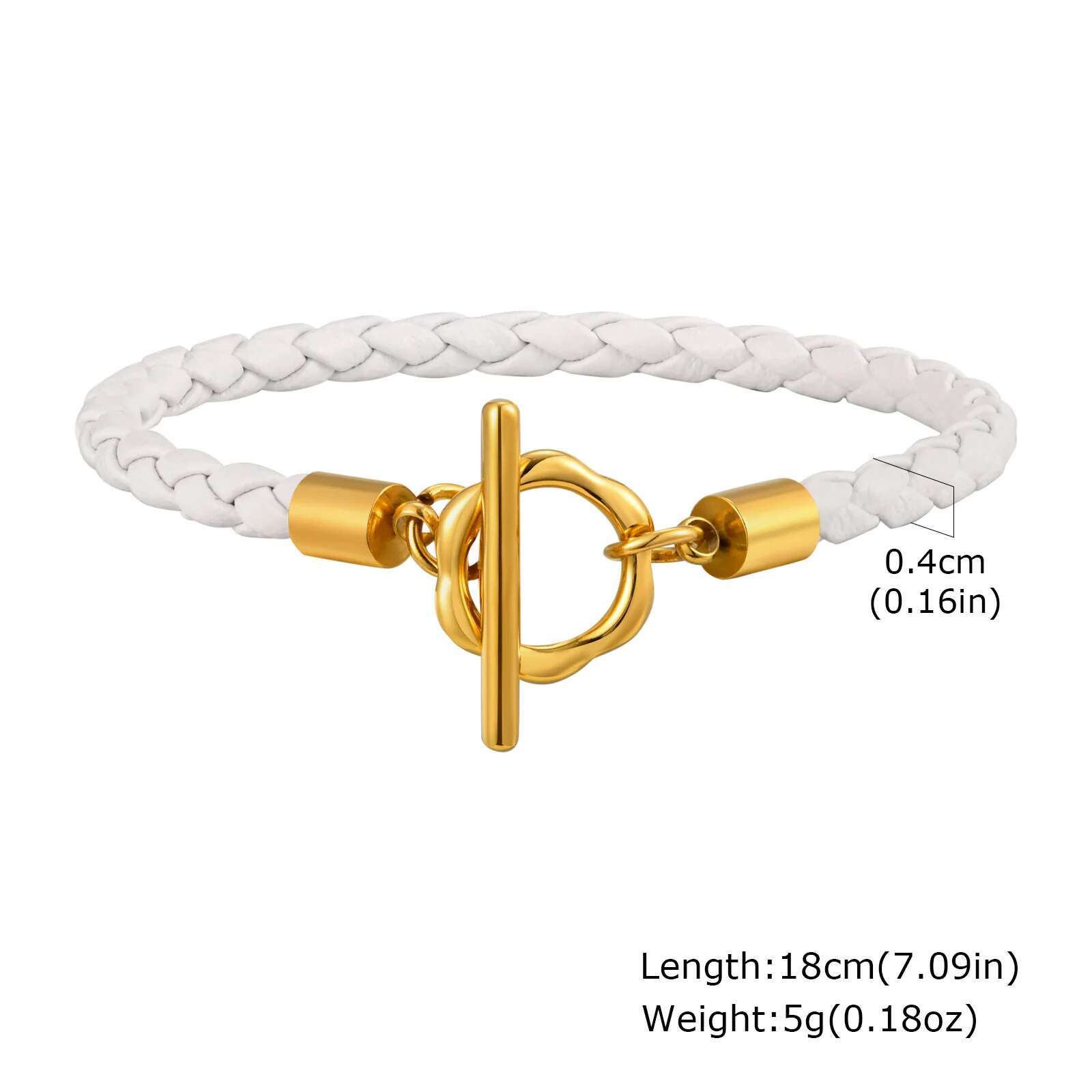 

Prjewel Trendy Braided Leather Bracelet White Rope Stainless Steel Gold Color OT Lock Bracelet Women s Jewelry Mother s Day Gift