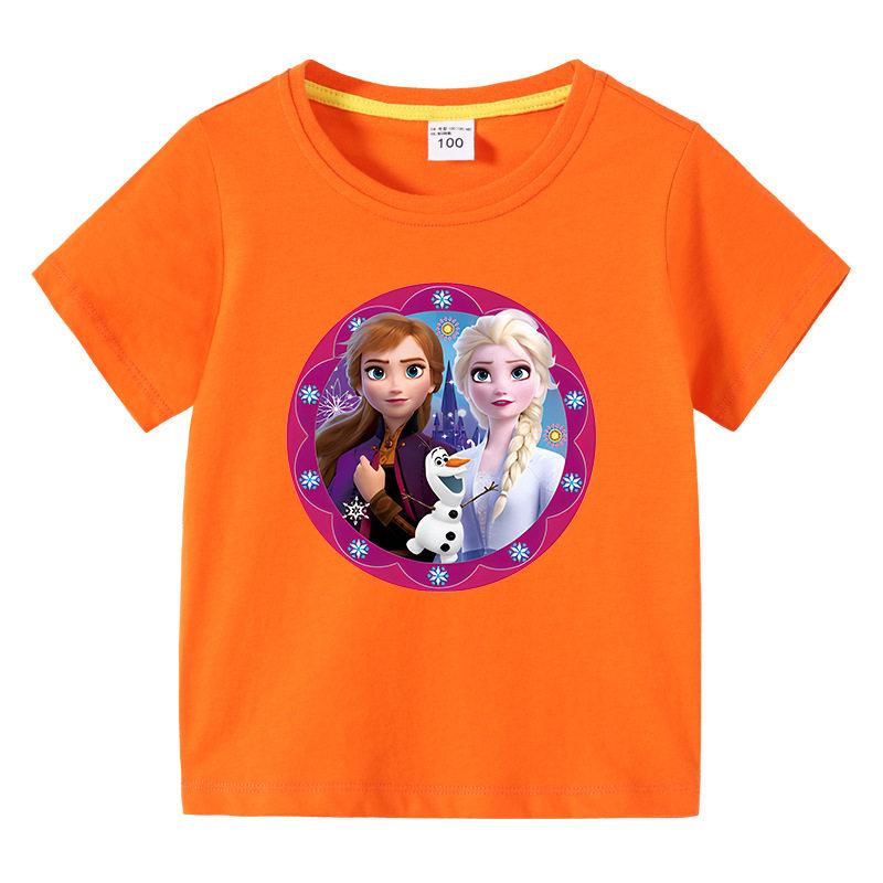 2026 Dětské tričko Roztomilá Disney princezna Elsa Kreslený potisk Čistá bavlna Prodyšné Kulatý výstřih Rodič-dítě Krátký rukáv