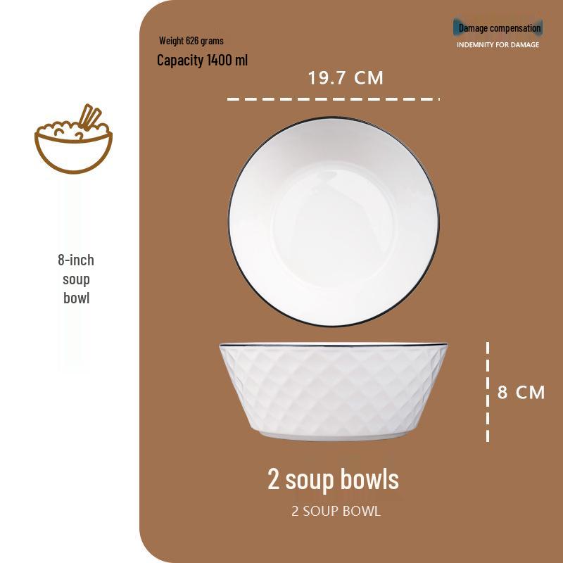 8-Inch Large Ceramic Noodle and Soup Bowl - High-End Household Cutlery for Personal Use