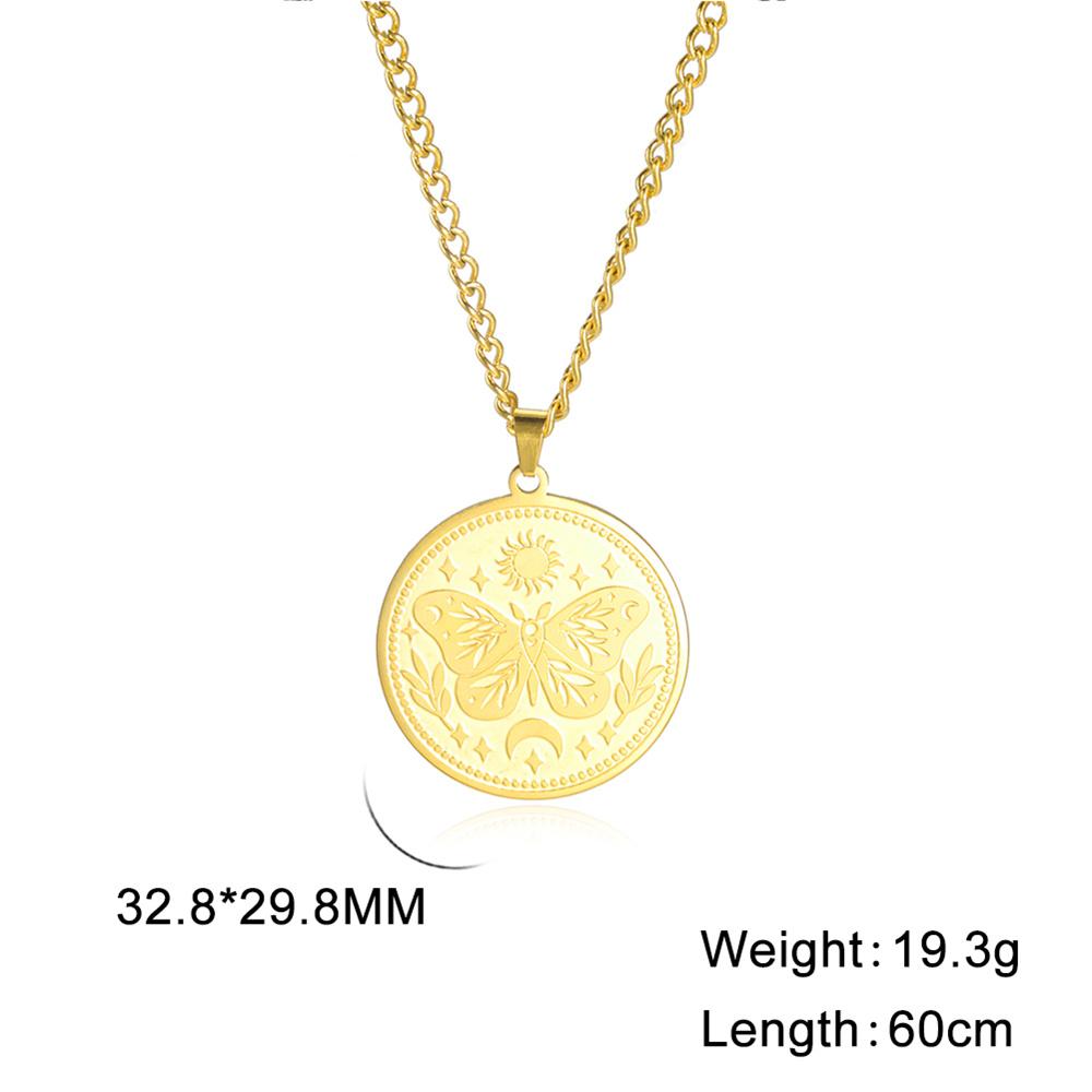 Witchcraft Butterfly Monn Sun Round Necklace Vintage Stainless Steel Luna Moth Pendant Necklace Fashion Birthday Jewelry