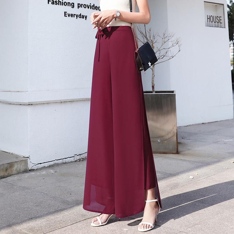 Women's High-Waist Chiffon Wide-Leg Summer Pants with Slit