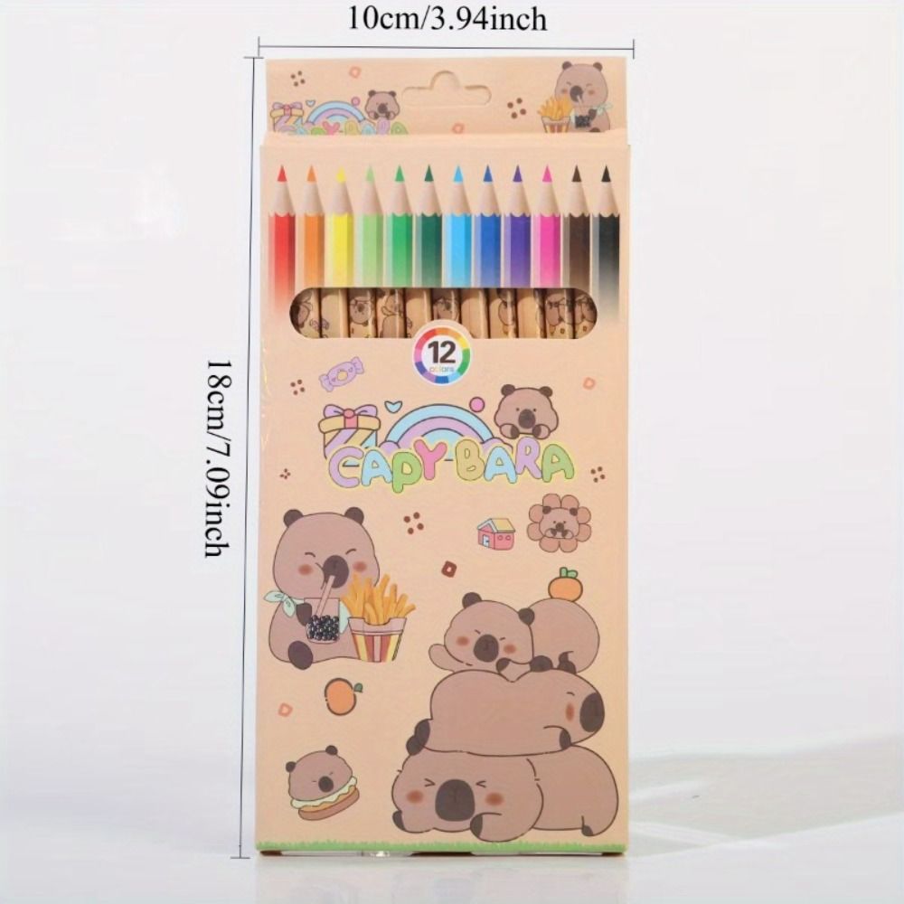 New 12 Colors Capybara Colored Pencils Wooden Art Supplies Colour Pencil Cartoon Sketching Drawing Coloring Pencil School Office