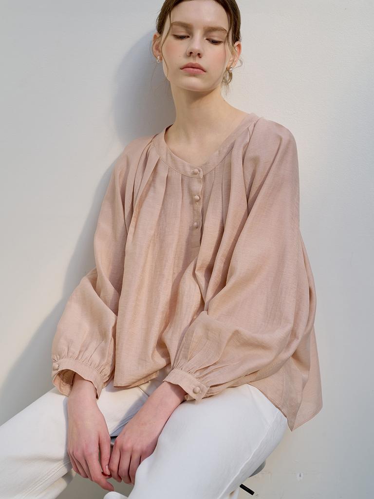 MOMET Humming Shirring Blouse Pink
