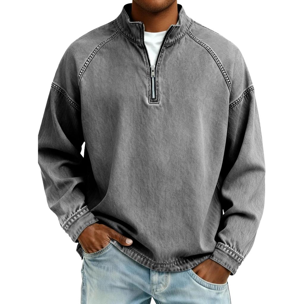Herren Vintage Stehkragen Reißverschluss Pullover Langarm Lässiges Oberteil
