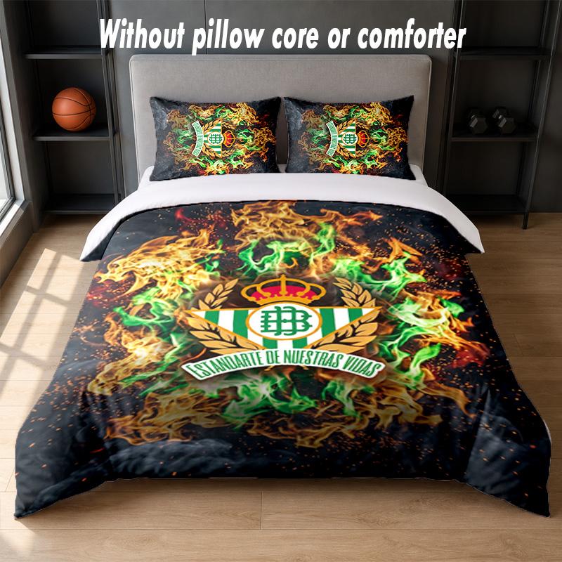 Real Betis Football Design Bed Bedding Set 1 Duvet Cover + 2 Pillowcases Soft Breathable Household Bed Linens