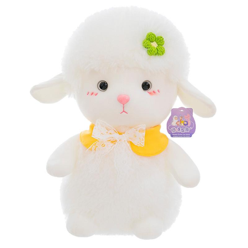 Cute Flower Lace Bow Scarf Plush Cartoon Lamb Doll Gift  For Kids And Collectors