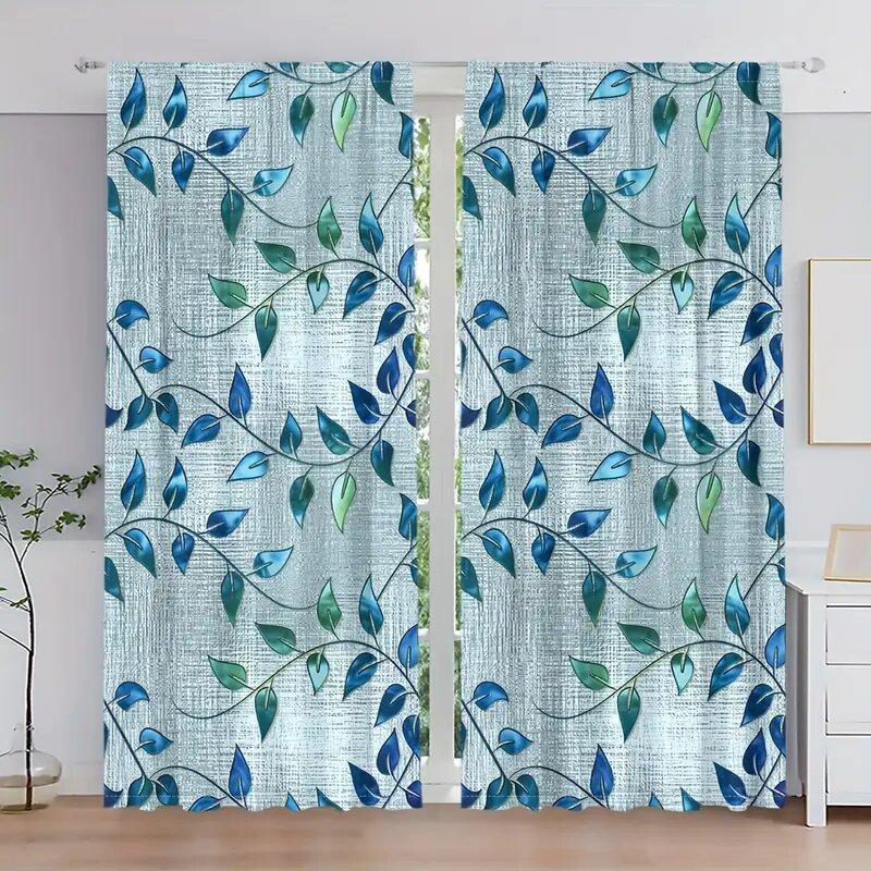 

2 pieces - Colorful leaf-patterned printed curtains, window decorations, home decorations, room decorations 29Wx64L(75x166CM)x2