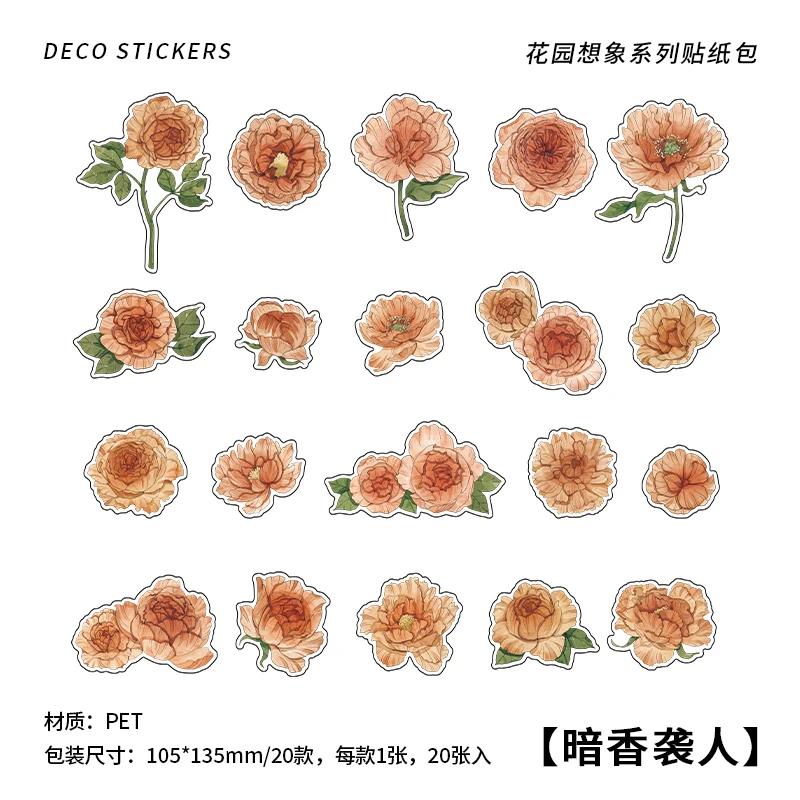 Rose Garden Theme Stickers, 20 pieces per pack, pet stickers, collage, scrapbooking background decorations, DIY crafts