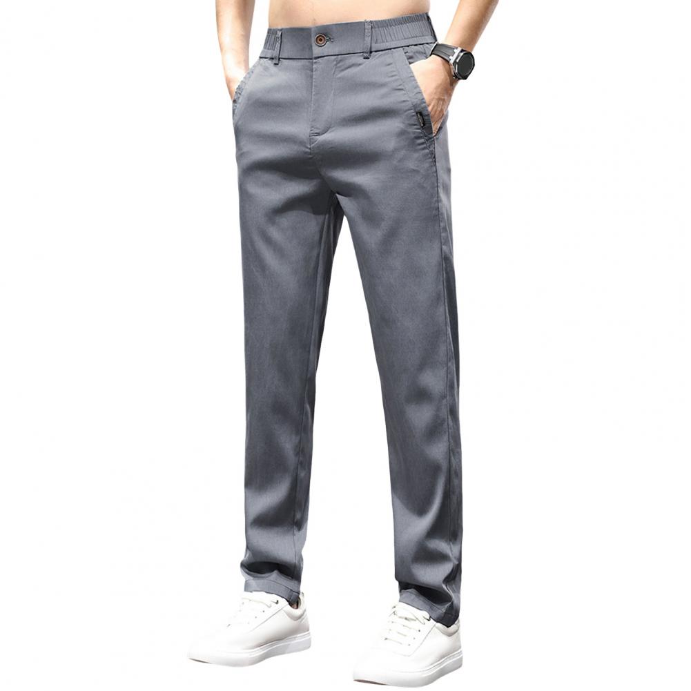 

Мужские брюки из охлаждающей ткани с эластичной талией, облегающие, эластичные, однотонные, с боковыми пуговицами, застежкой-молнией, карманами, гладкие, повседневные, для поездок на работу 31 светло-серый