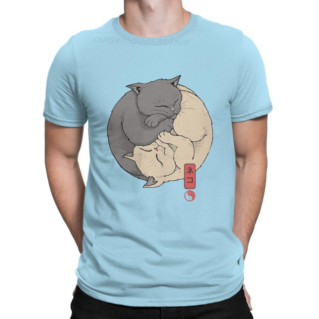 Yin Yang Cats Men T-shirts Japanese Art Anime T-shirts Men Graphic Tee Shirts Male Camisas Smooth T-shirts Transfer Printing