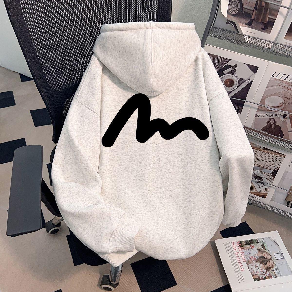 

Men s 2025 Autumn/Winter Velvet Letter Print Hooded Sweatshirt - Teen & Couple Loose Fit Sportswear. S