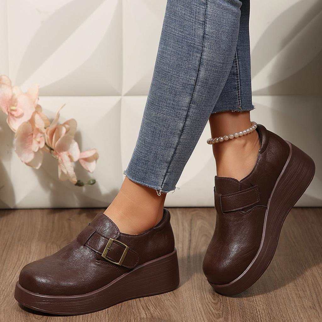 Pegged Heels, Round Toe, Thick Sole, Casual Women's Shoes