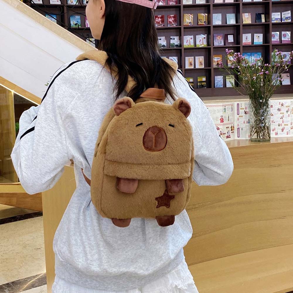 Cute Capybara Plush Backpack Embroidered Large Capacity School Bag Cartoon Animal Daypack  Students