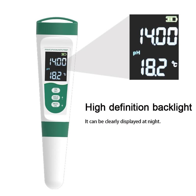 2026 Factory Direct Smart Multifunction 5 in 1 Water Tester PH EC TDS Salinity Temp Meter 0.05 Accuracy